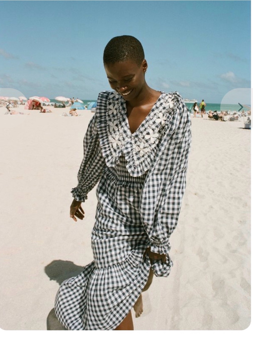 Sea New York||Gingham Blue and White Plaid Print Long Dress Size Small